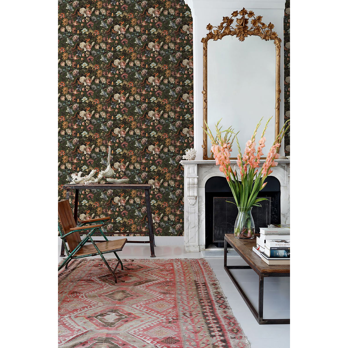 Zarinda Olive Flowers Wallpaper - Brewster Wallcovering