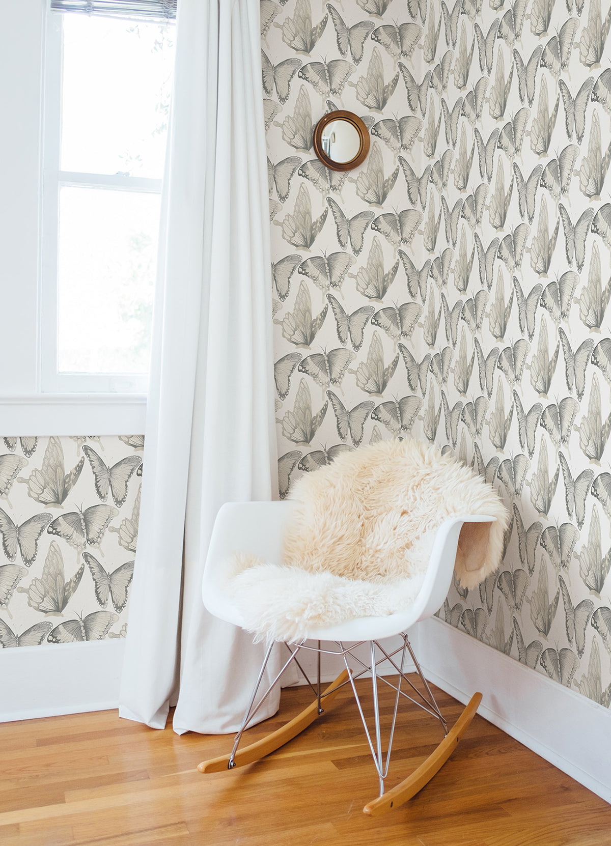 Janetta Grey Butterfly Wallpaper - Brewster Wallcovering