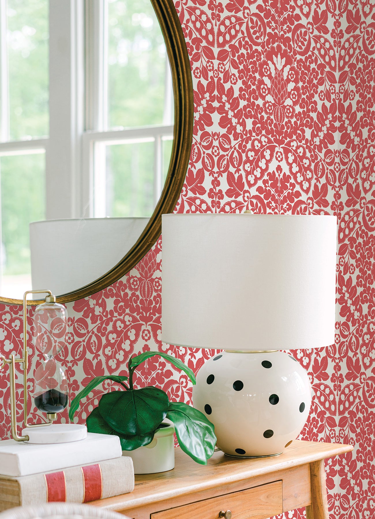 Marni Red Fruit Damask Wallpaper - Brewster Wallcovering