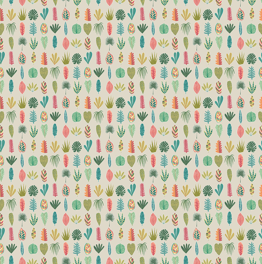 Leaf Boogie Neutral Tropical Mix Wallpaper - Brewster Wallcovering