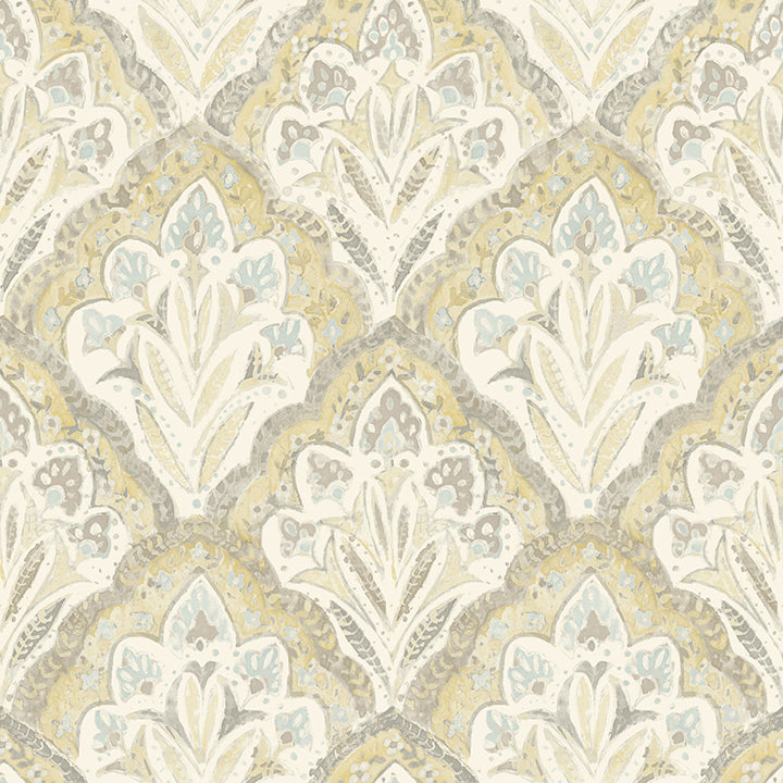 Picture of Mimir Mustard Quilted Damask Wallpaper