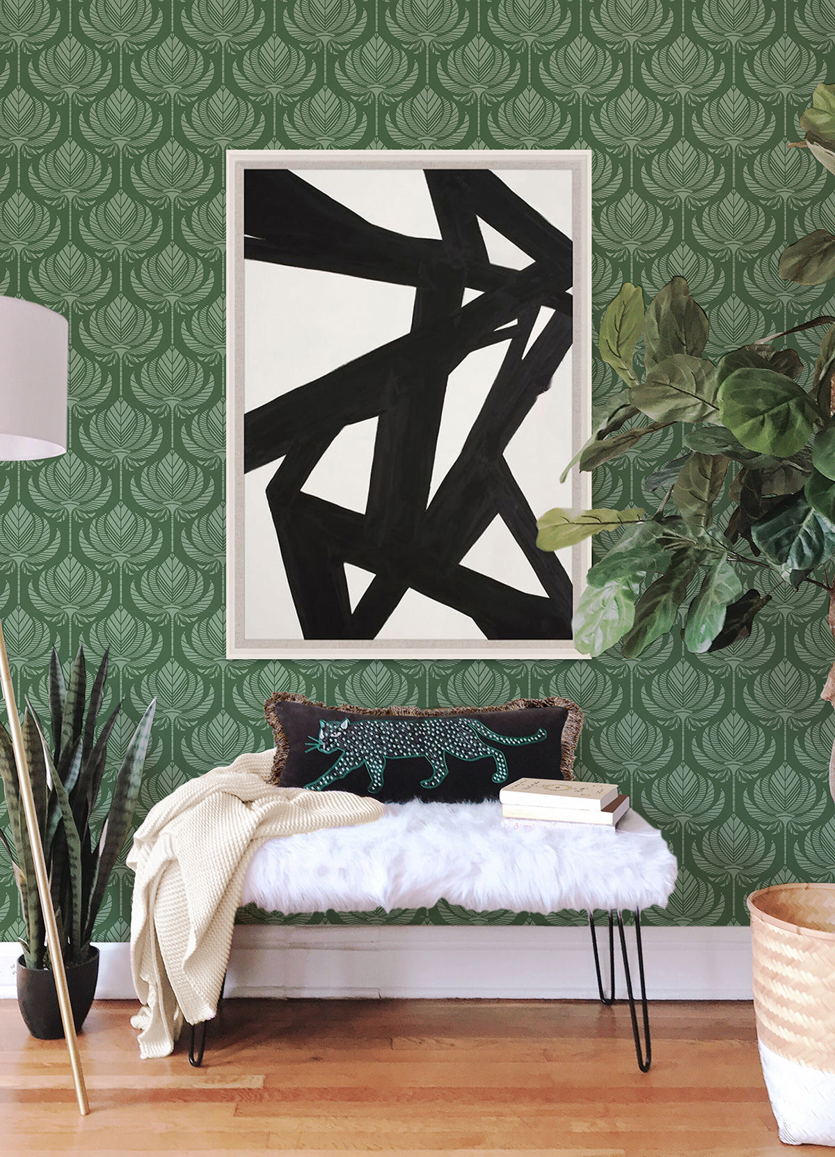 Palmier Green Lotus Fan Wallpaper - Brewster Wallcovering