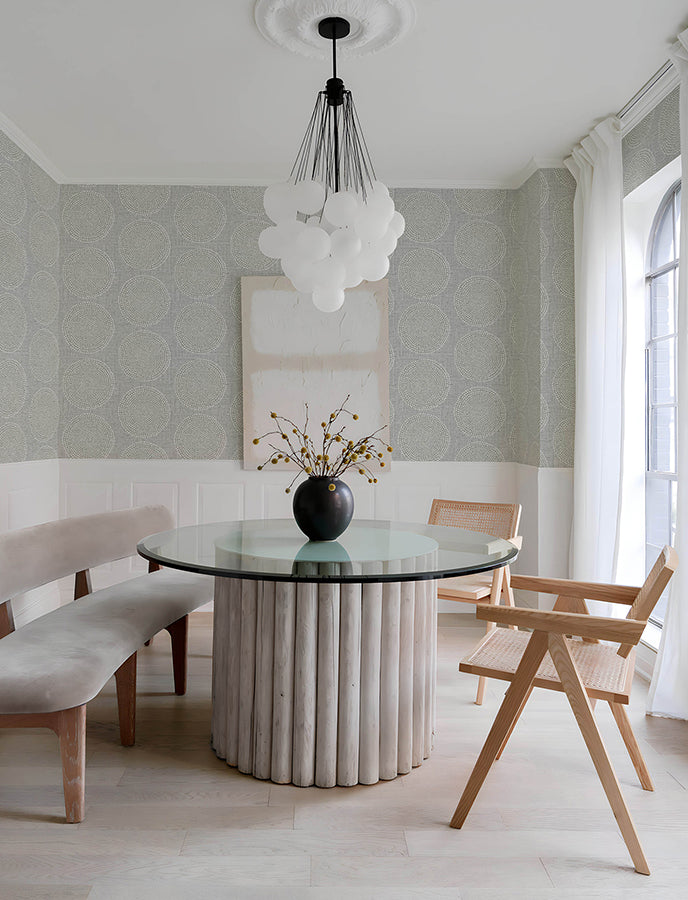 Salma Grey Medallion Wallpaper - Brewster Wallcovering