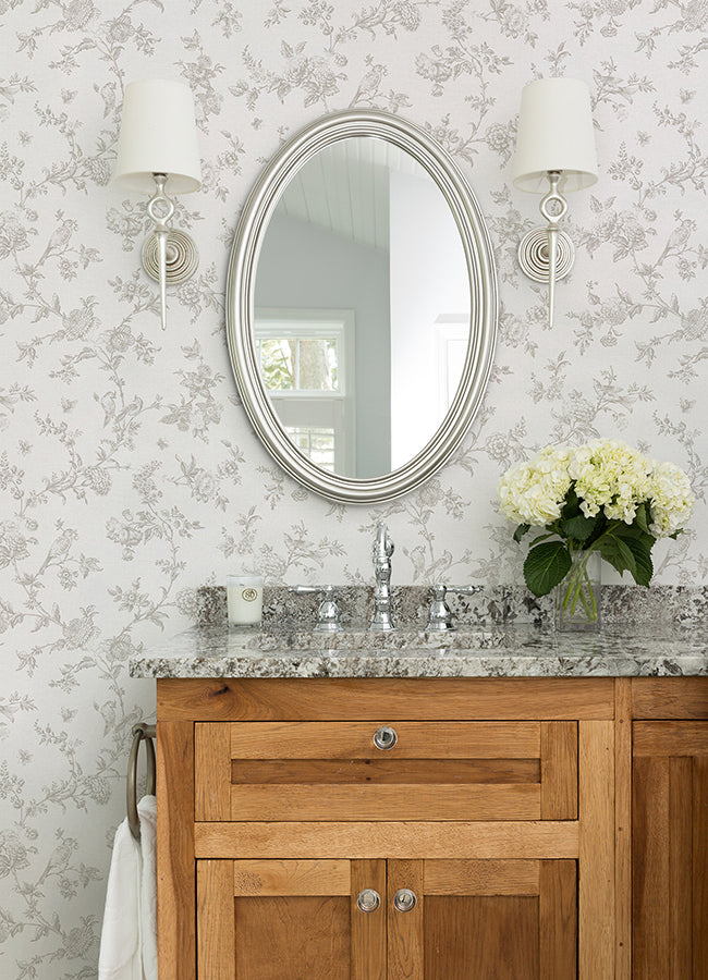 Nightingale Taupe Floral Trail Wallpaper - Brewster Wallcovering