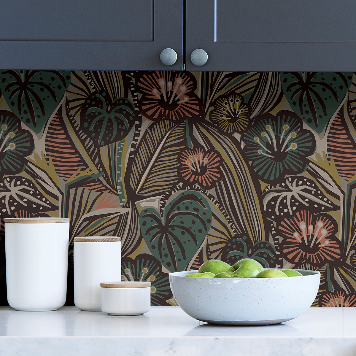 Coral Teal Lotusland Peel and Stick Wallpaper - Brewster Wallcovering