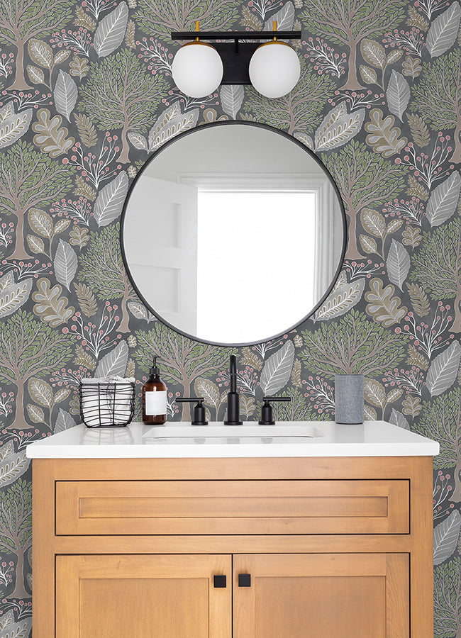 Kiah Grey Forest Wallpaper - Brewster Wallcovering