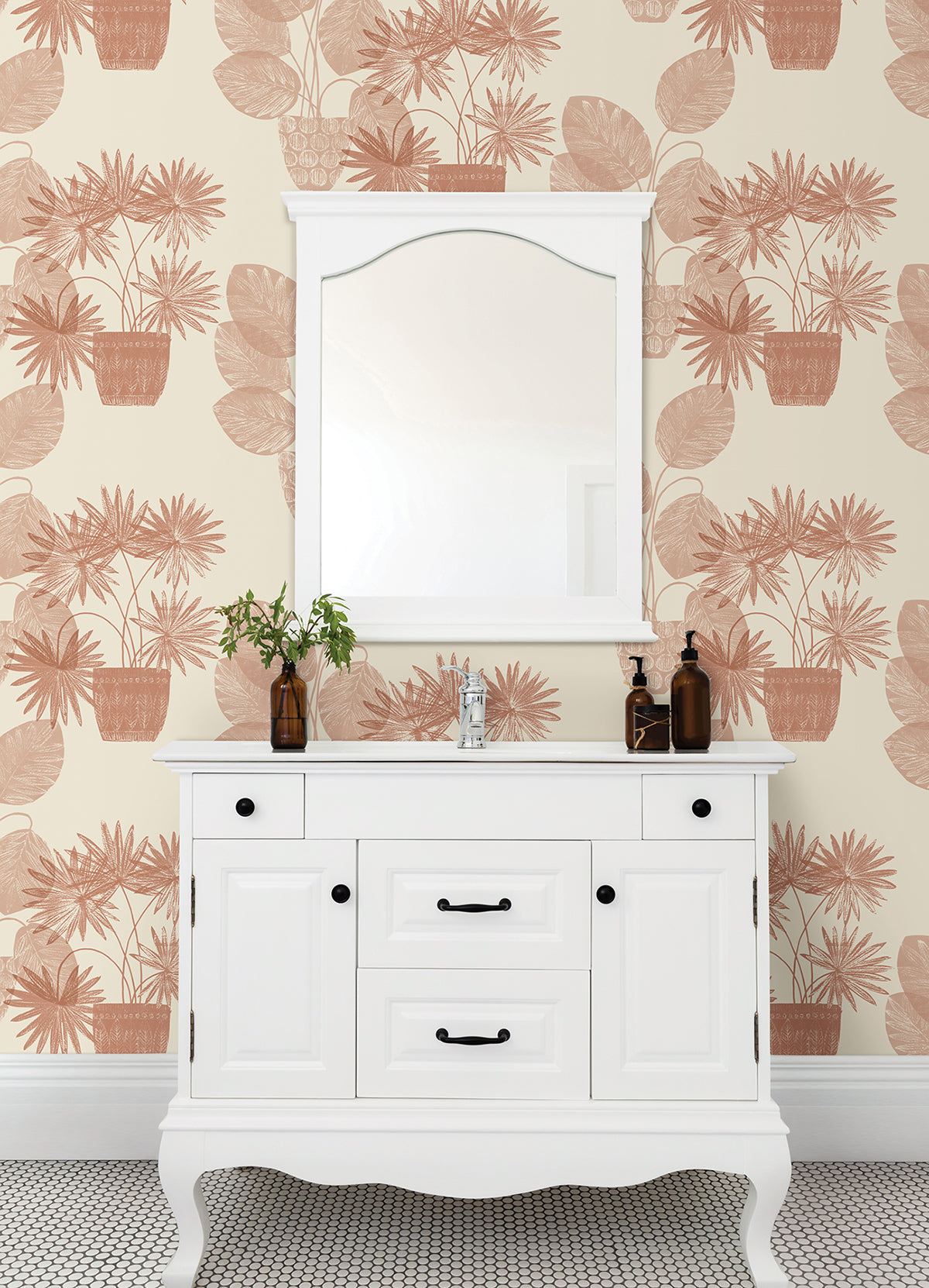 Aida Pink Potted Plant Wallpaper - Brewster Wallcovering