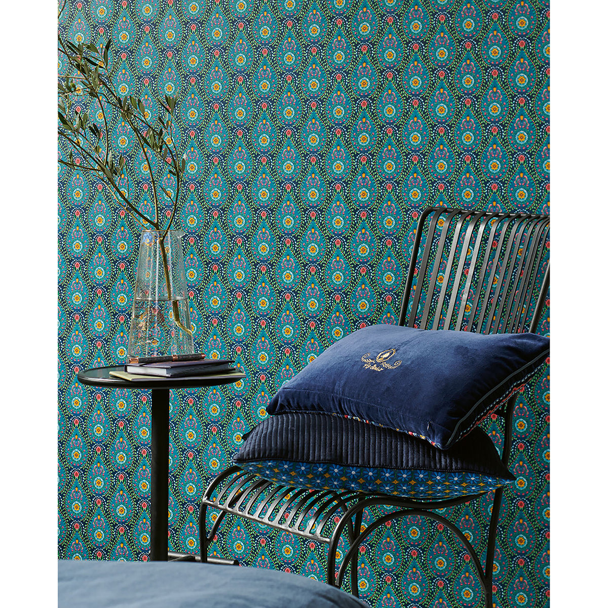 Garden Party Dark Blue Raindrops Wallpaper - Brewster Wallcovering