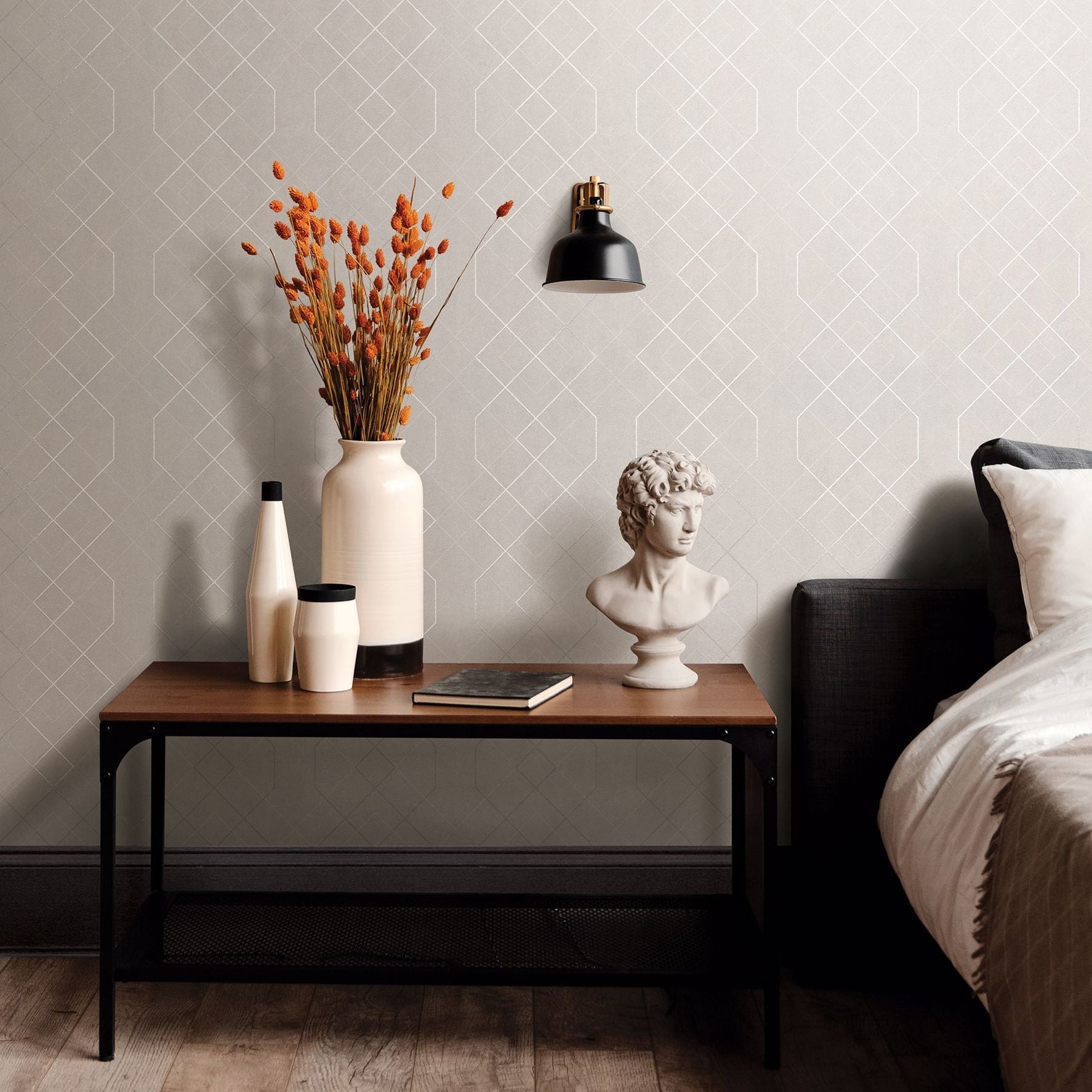 Ballard Silver Geometric Wallpaper- Scott Living - Brewster Wallcovering