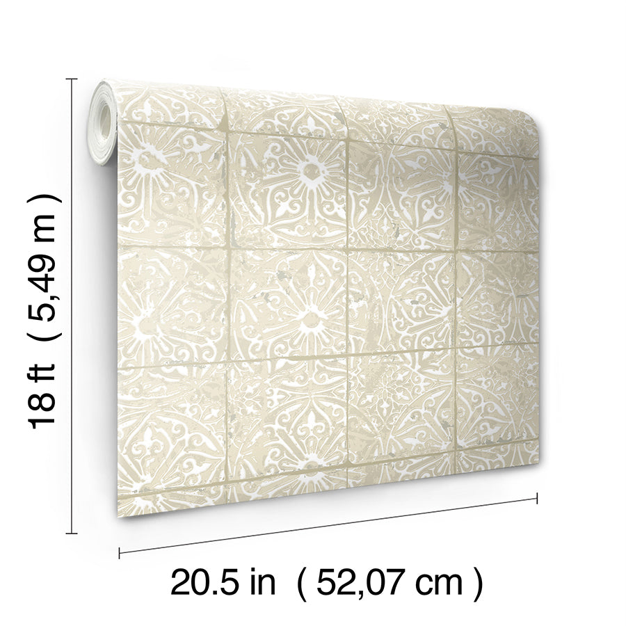 Cream Provincial Tile Peel and Stick Wallpaper - Brewster Wallcovering