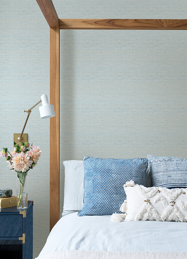 Agave Sky Blue Faux Grasscloth Wallpaper - Brewster Wallcovering