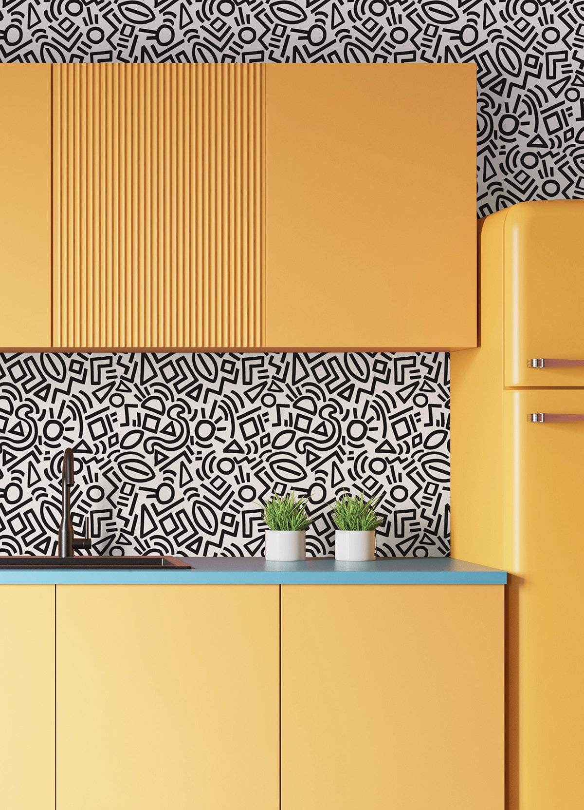 Black Doodle Abstract Peel and Stick Wallpaper - Brewster Wallcovering