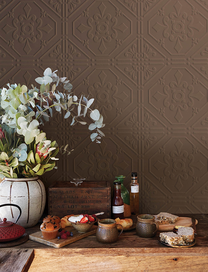 Brooklyn White Tin Paintable Wallpaper - Brewster Wallcovering