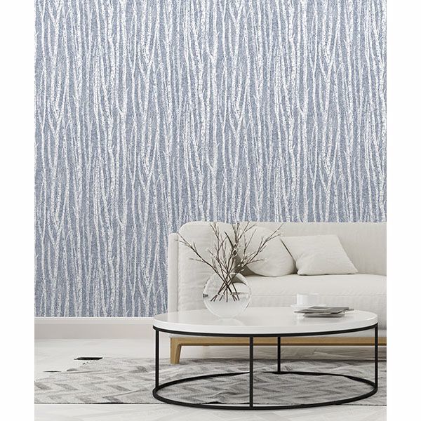 Flay Navy Birch Tree Wallpaper - Brewster Wallcovering