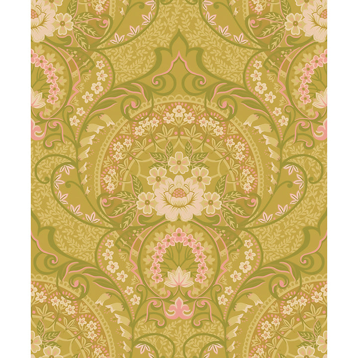 Picture of Nasrin Chartreuse Damask Wallpaper