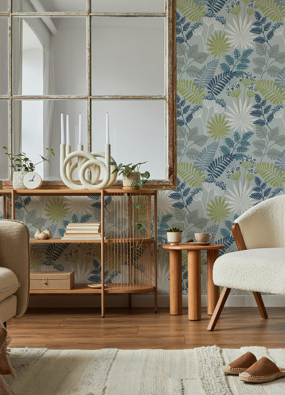 Praslin Sky Blue Botanical Wallpaper - Brewster Wallcovering