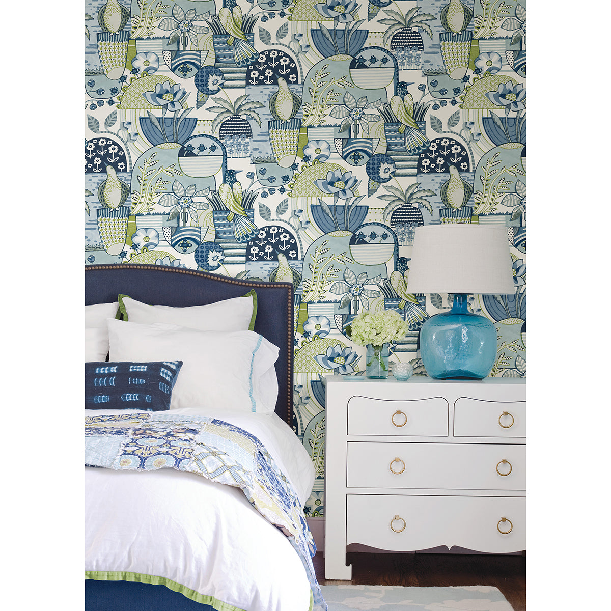 Blue Avriel Peel and Stick Wallpaper - Brewster Wallcovering