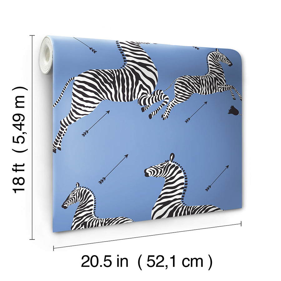 Azure Zebra Safari Peel and Stick Wallpaper - Brewster Wallcovering