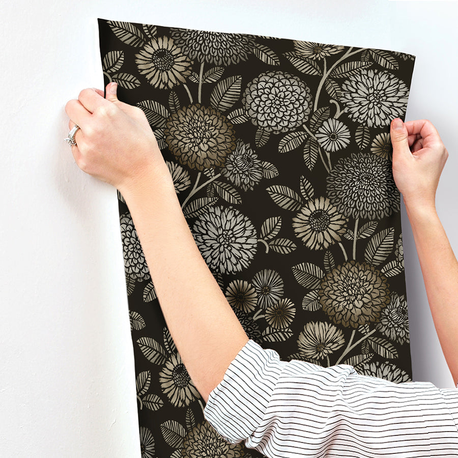 Zalipie Black Floral Trail Wallpaper - Brewster Wallcovering