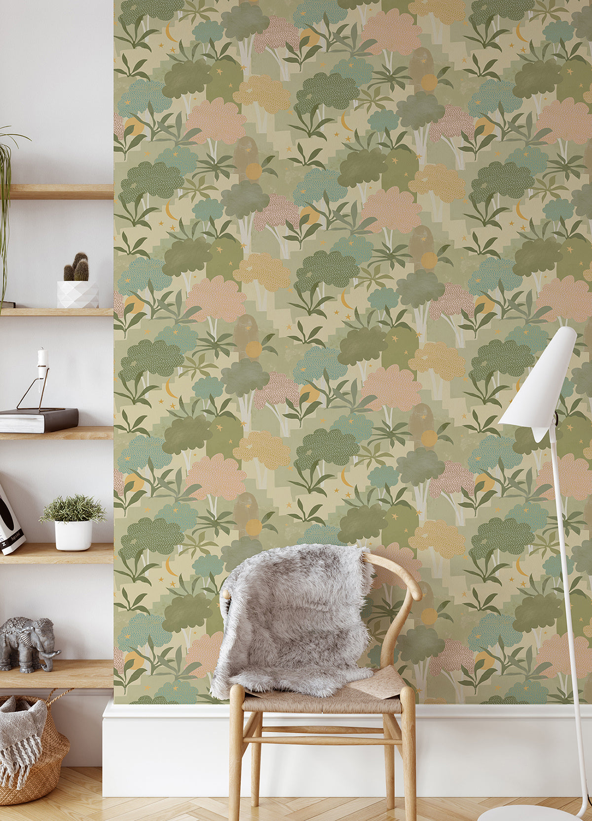 Sage Bohemian Walk Tree Peel and Stick Wallpaper - Brewster Wallcovering