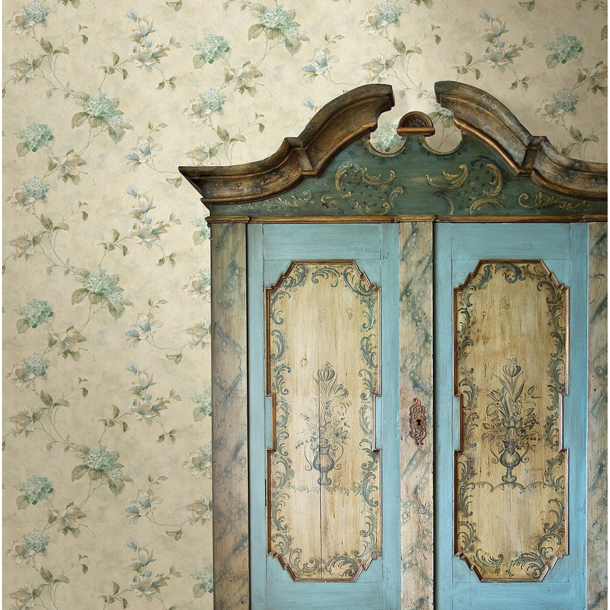 Magnolia Teal Hydrangea Trail Wallpaper - Brewster Wallcovering