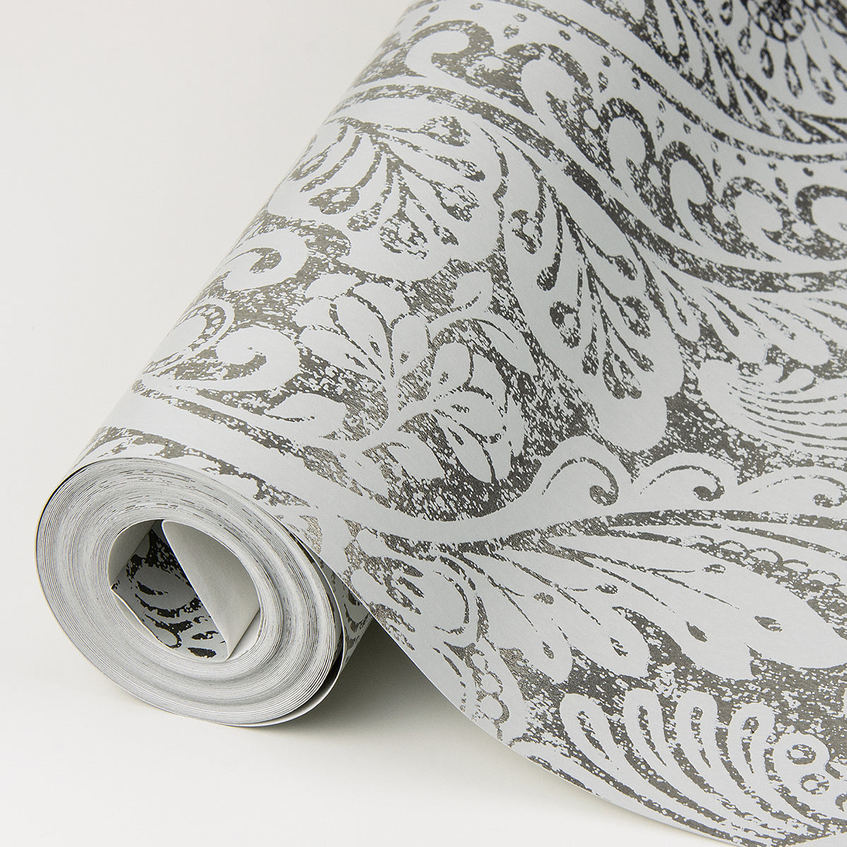 Artemis Silver Floral Damask Wallpaper - Brewster Wallcovering