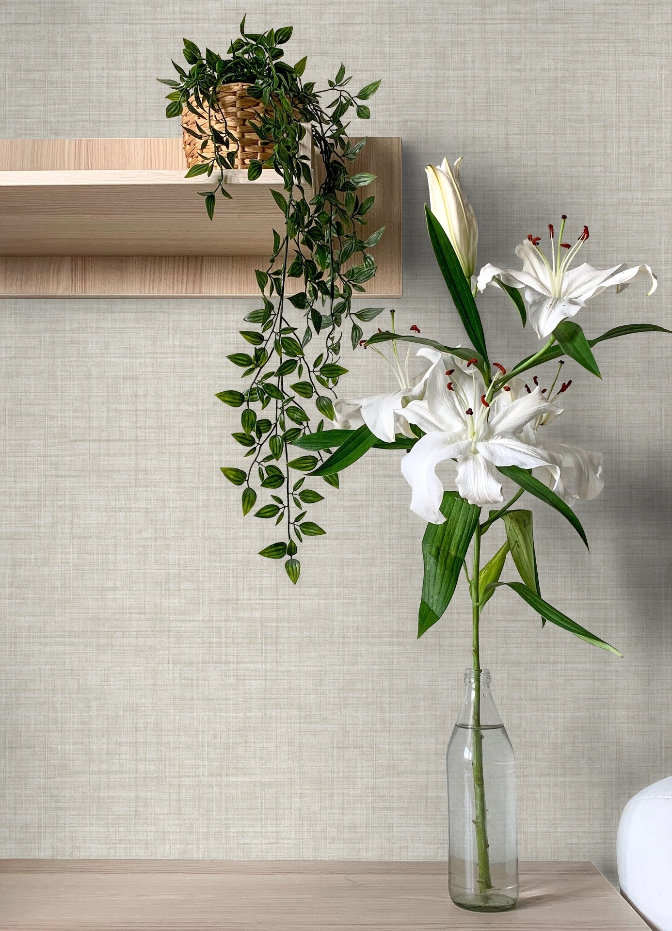 Tuckernuck Neutral Faux Linen Wallpaper - Brewster Wallcovering