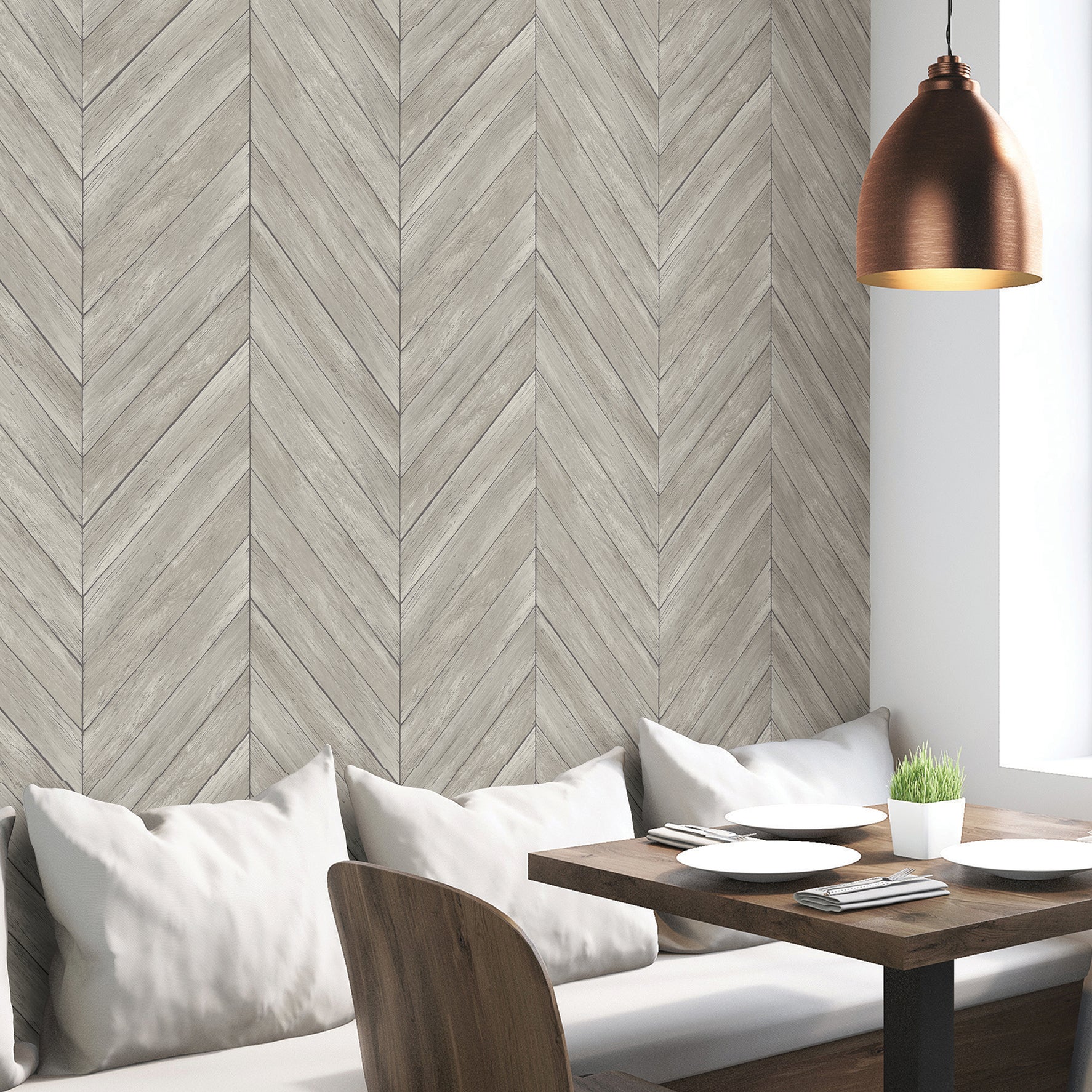 Wildwood Ash Chevron Peel and Stick Wallpaper - Brewster Wallcovering