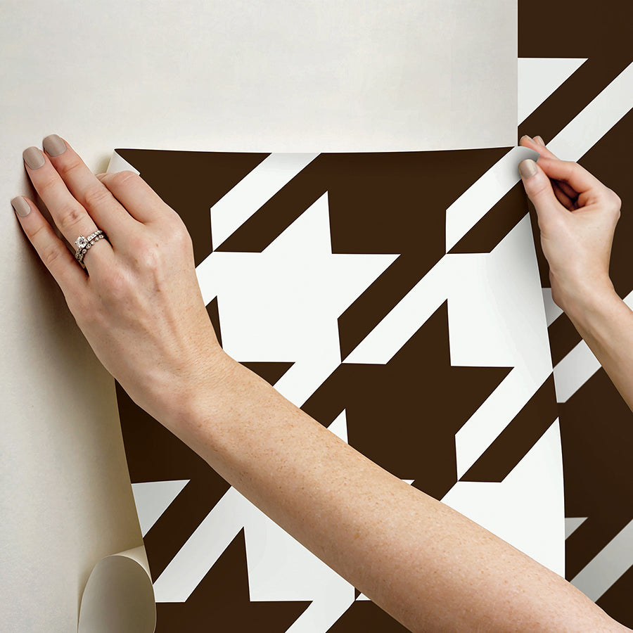 Brown RuHoundstooth Peel and Stick Wallpaper - Brewster Wallcovering