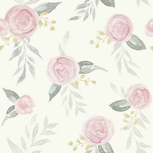 Watercolor Roses Premium Peel + Stick Wallpaper - Gala Pink - York Wallcoverings - PSW1010RL