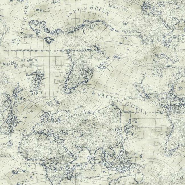 Coastal Map Premium Peel + Stick Wallpaper - Sepia/Navy - York Wallcoverings - PSW1132RL