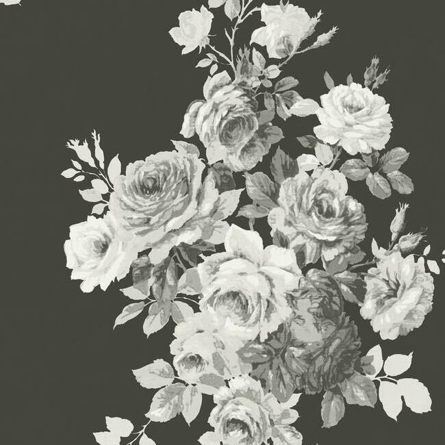 Tea Rose Premium Peel + Stick Wallpaper - Black/White On Black - York Wallcoverings - PSW1156RL