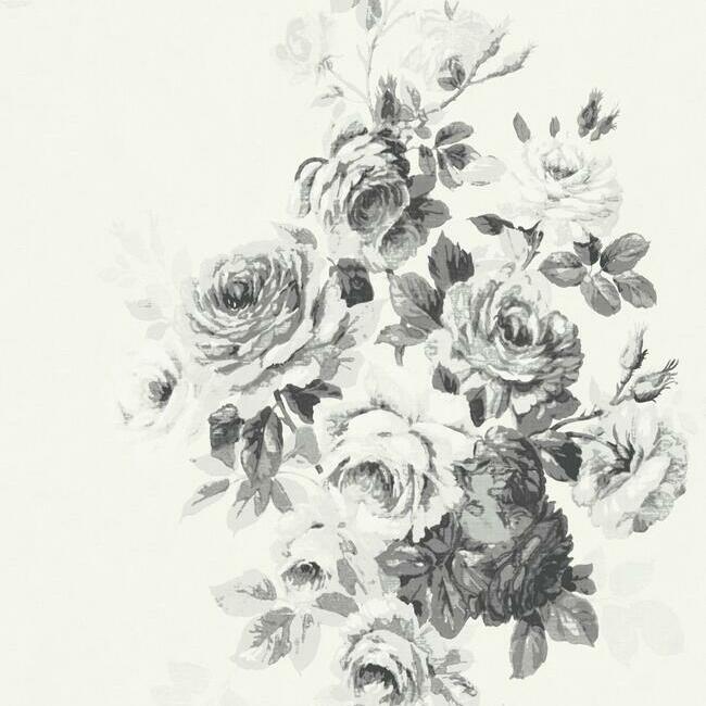 Tea Rose Premium Peel + Stick Wallpaper - Black/White On White - York Wallcoverings - PSW1157RL