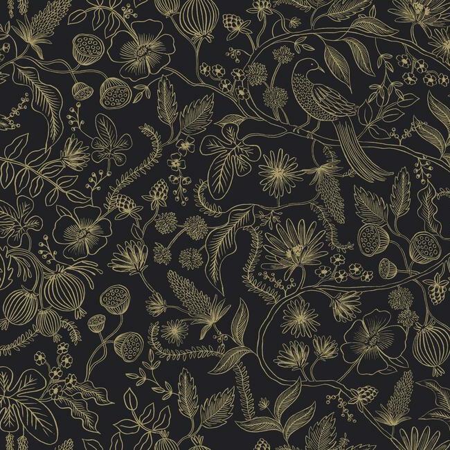 Aviary Premium Premium Peel + Stick Wallpaper - Metallic Gold and Black - York Wallcoverings - PSW1310RL