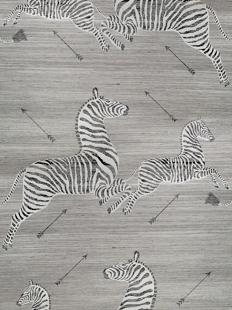 Scalamandre Wallpaper SC 0001G81388AM Zebras - Grasscloth Metallic Silver