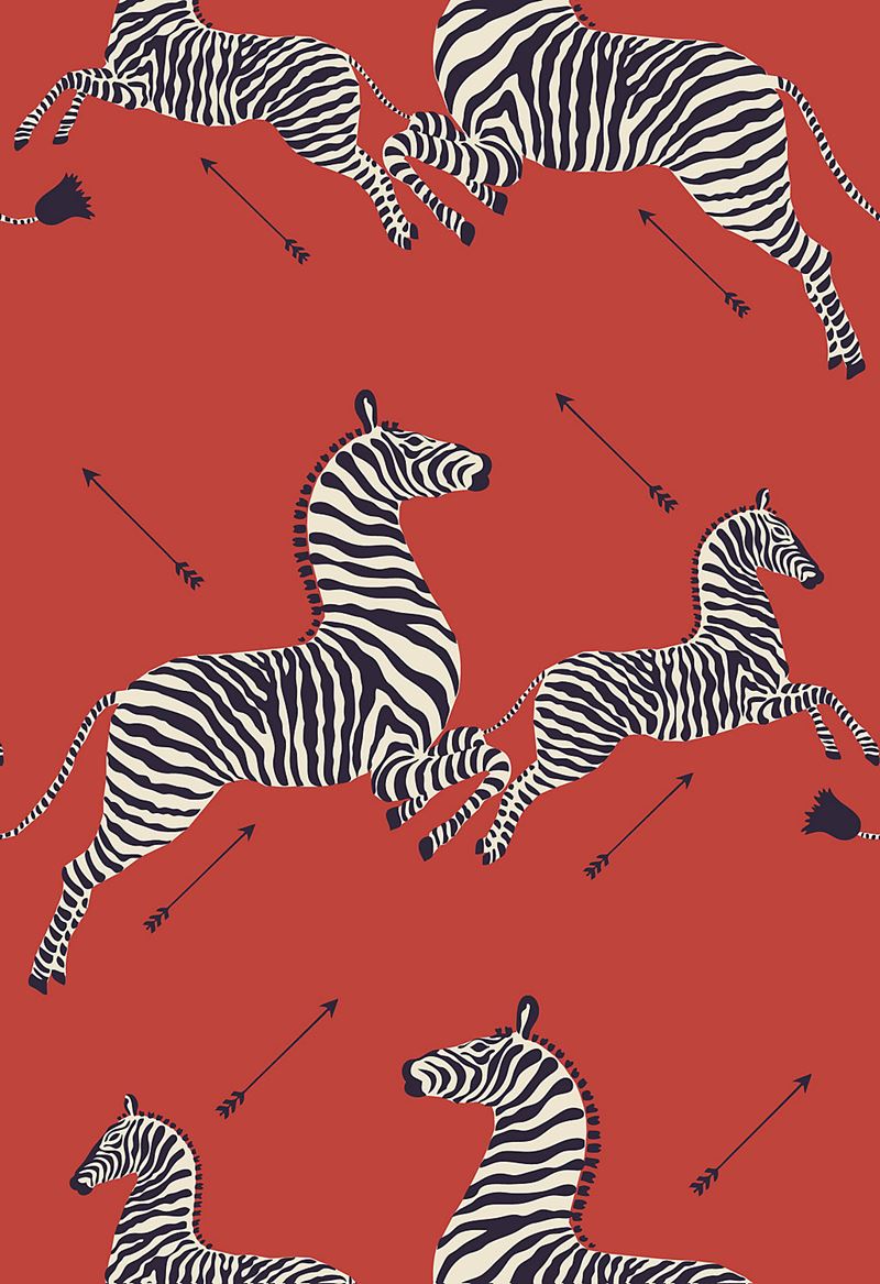 Scalamandre SC 0001WP81388M Zebras - Wallpaper Zanzibar Masai Red
