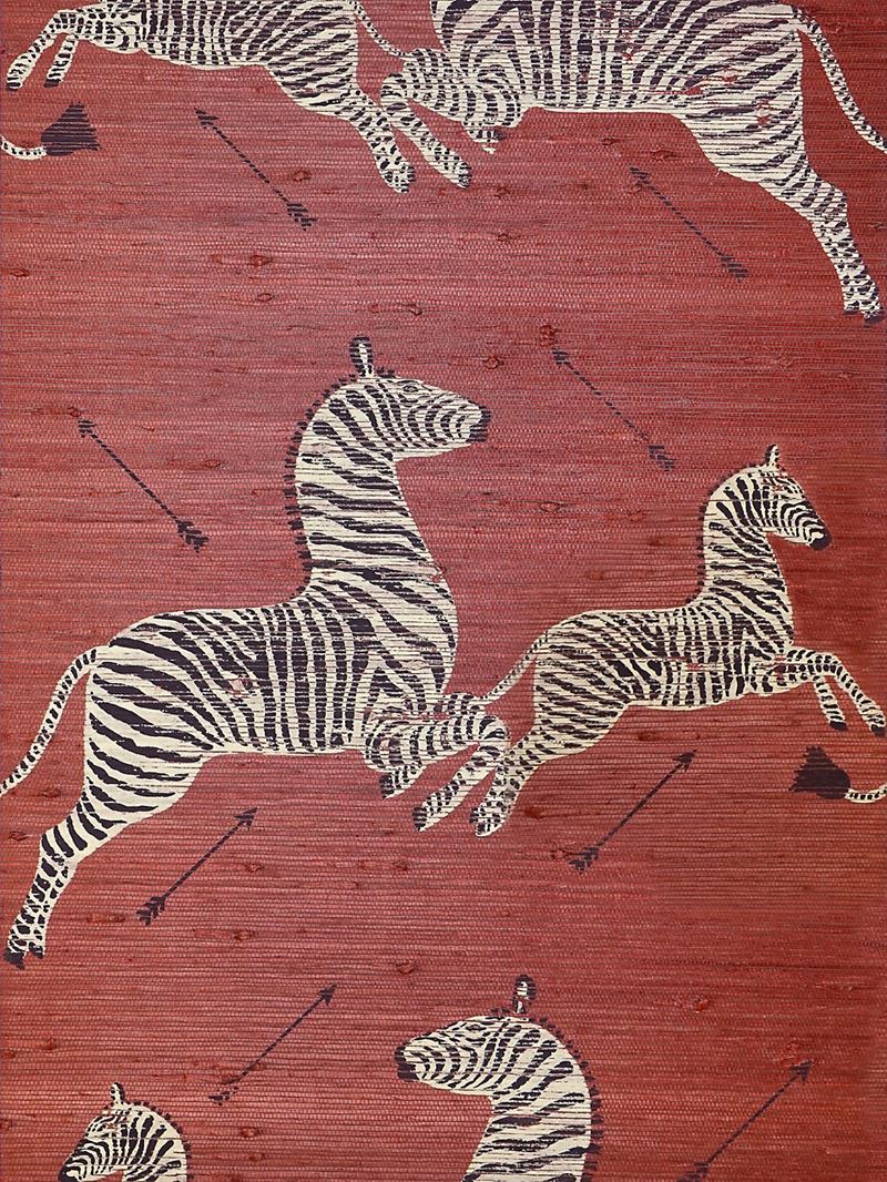 Scalamandre Wallpaper SC 0002G81388M Zebras - Grasscloth Red