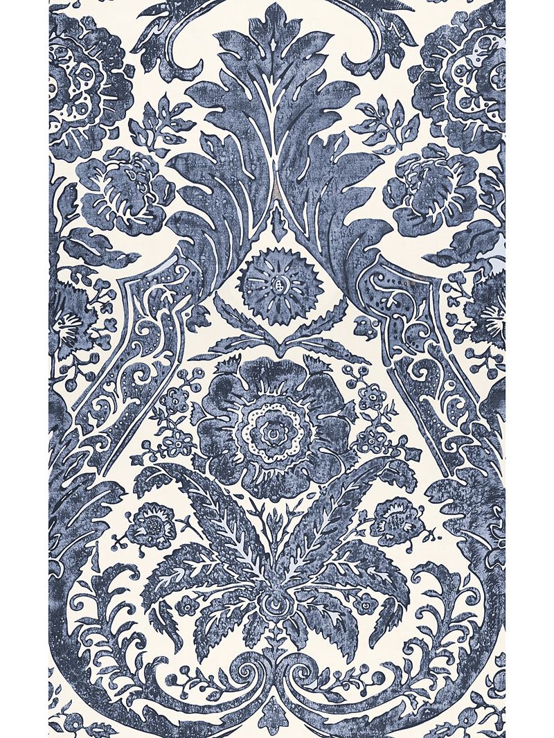 Scalamandre Wallpaper SC 0003WP88354 Luciana Damask Print Denim