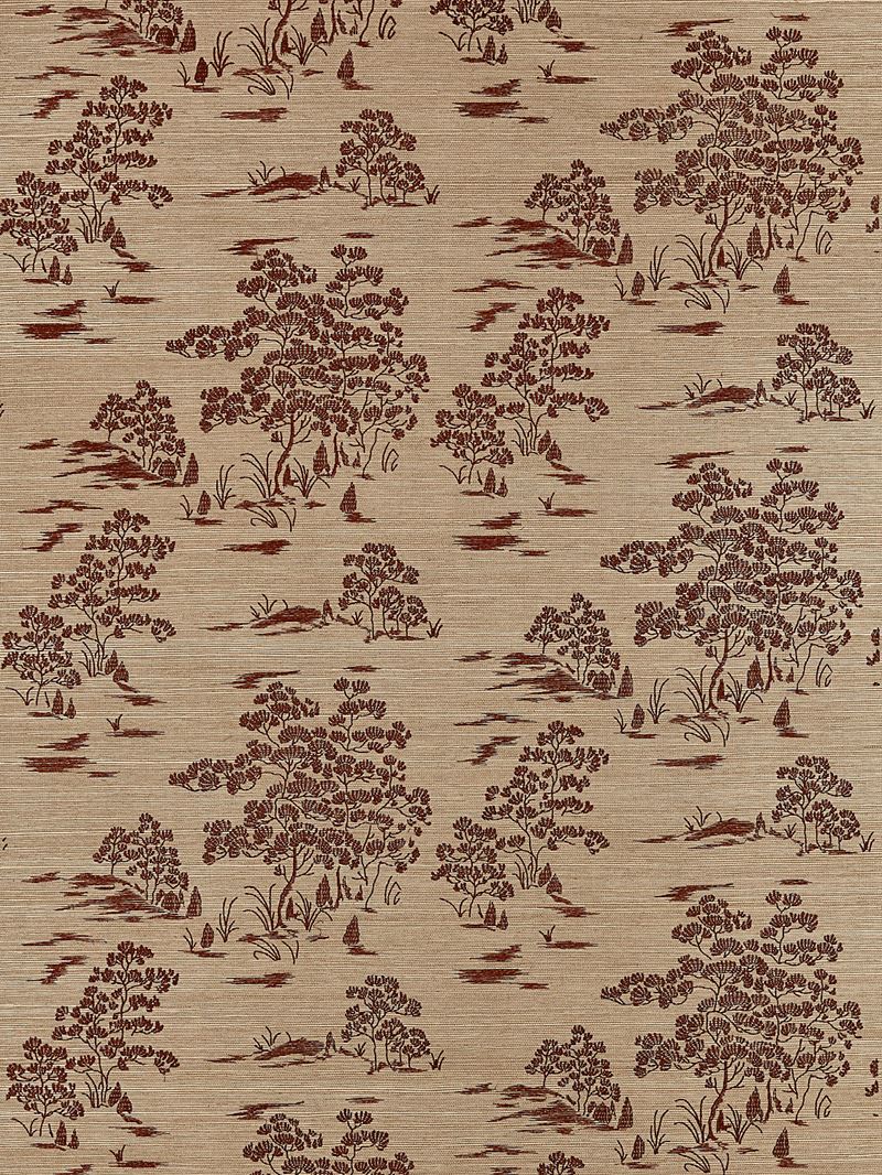 Scalamandre Wallpaper SC 0003WP88445 Katsura Embroidered Toile Terra