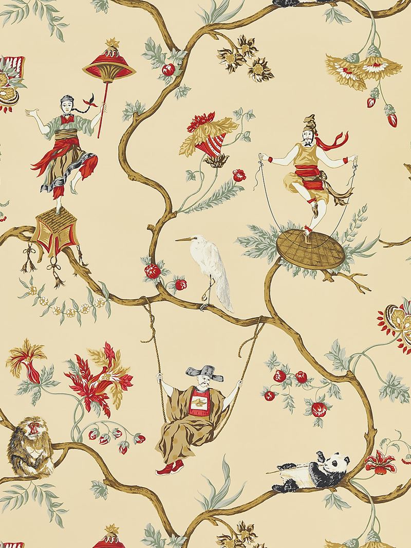 Scalamandre Wallpaper SC 0004WP81605 Ming Circus Multi On Tea