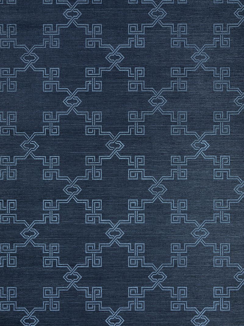 Scalamandre Wallpaper SC 0005WP88374 Suzhou Lattice Sisal Midnight