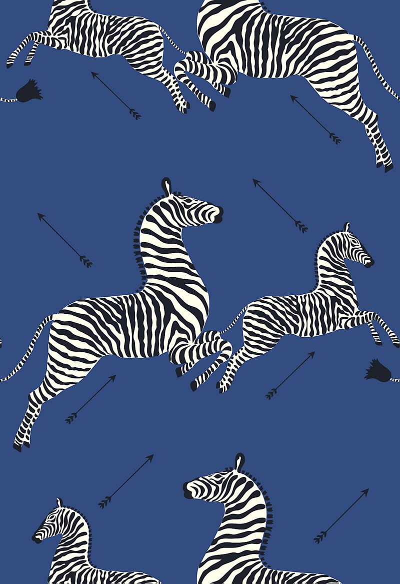 Scalamandre Wallpaper SC 0008WP81388MV Zebras - Vinyl Denim