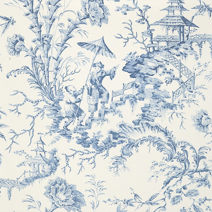 Scalamandre Wallpaper SC 0011WP81561 Pillement Toile China Blue