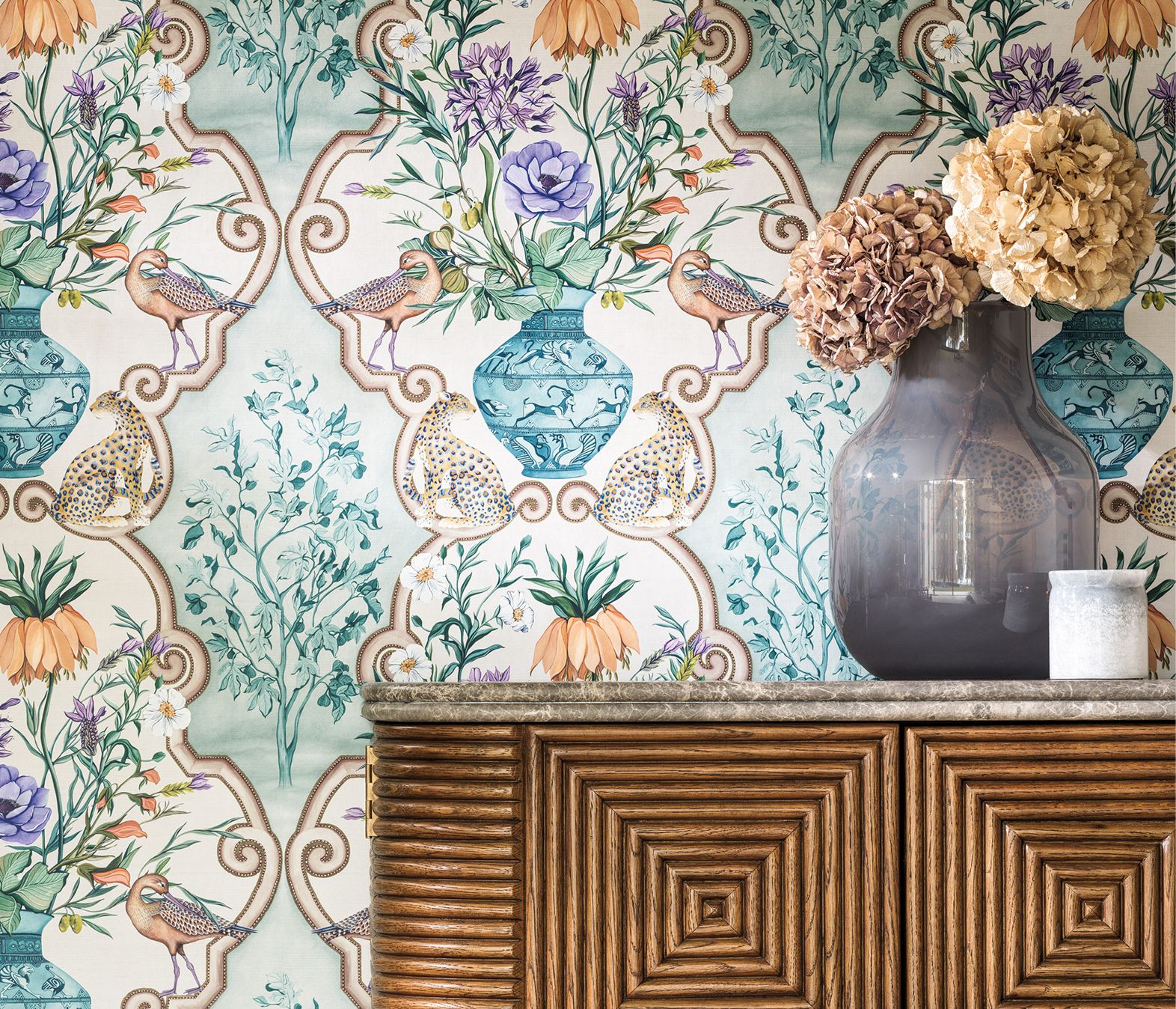 Ananda Sundara Linen/Coral - Osborne & Little - W8031-02 Wallcovering