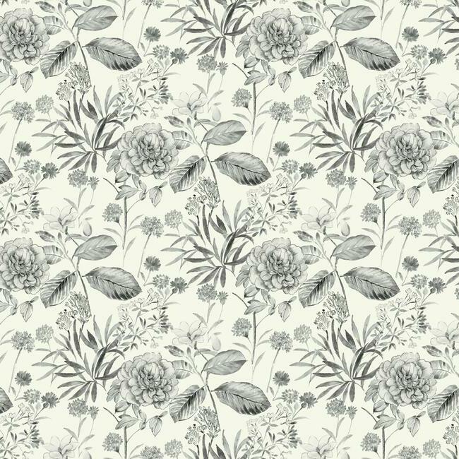 Midsummer Floral Wallpaper - Charcoal - York Wallcoverings - TL1922