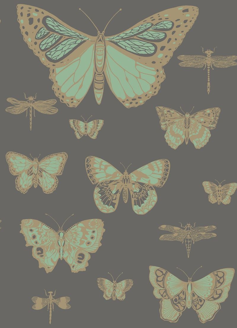 Cole & Son Wallpaper 103/15067.CS Butterflies & Dragonflies Green On Char