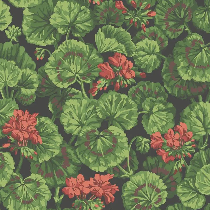 Cole & Son Wallpaper 117/11033.CS Geranium Rouge & Leaf Greens On Black