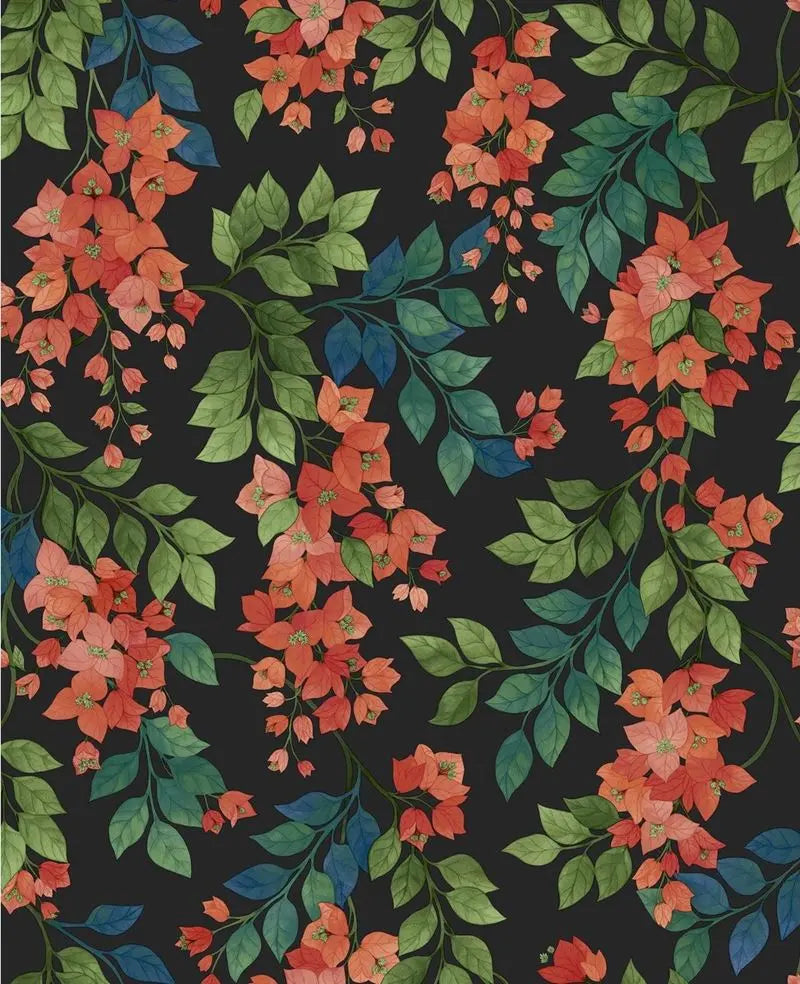 Cole & Son Wallpaper 117/6017.CS Bougainvillea Rouge/Green/C Sky/Charcoal