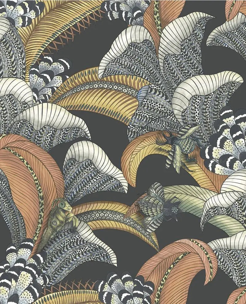 Cole & Son Wallpaper 119/1005.CS Hoopoe Leaves TerOchre&Ice Blue On Char