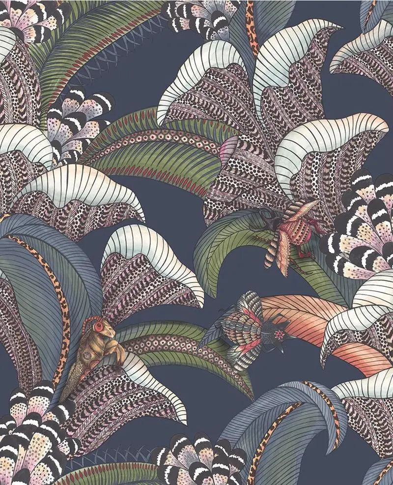 Cole & Son Wallpaper 119/1006.CS Hoopoe Leaves DnmFgrn&Mgnta/Mdnght